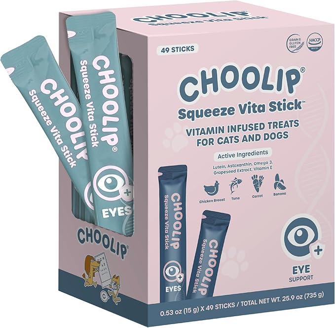 Squeeze Vita Stick Lickable Cat and Dog Treats – 49-Count Eye Support Sticks with Multivitamins, Soft Squeezable Paste for All Life Stages, Supporting Eye Health
