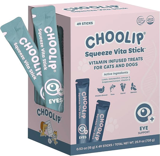 Squeeze Vita Stick Lickable Cat and Dog Treats – 49-Count Eye Support Sticks with Multivitamins, Soft Squeezable Paste for All Life Stages, Supporting Eye Health