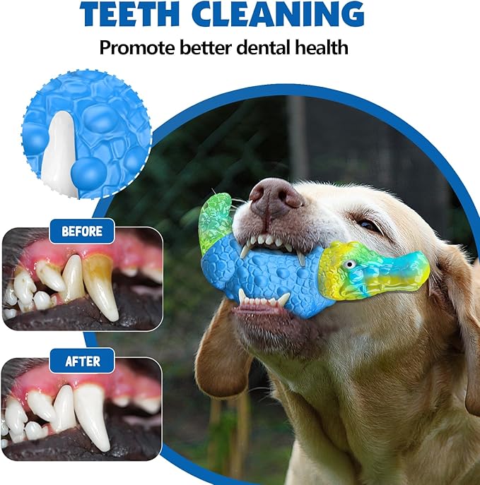 Dog Toys for Aggressive Chewers - Indestructible Dog Toy Squeaky Chew Toys for Large and Medium Breeds to Keep Them Busy, Bacon Flavor (Azure Blue)