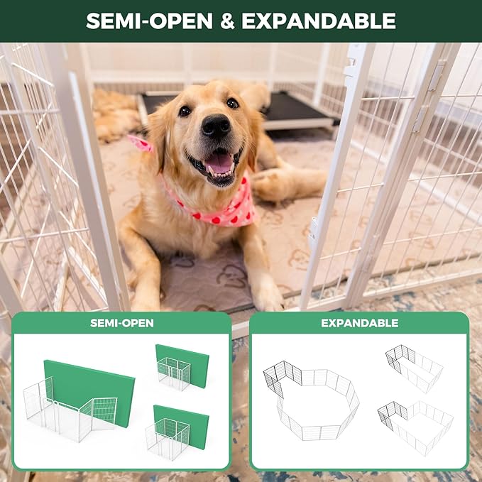 FXW Homeplus Unleashed Indoor Dog Playpen - Stress-Free and Safe Play, Heavy Duty 45 Inch 16 Panels Dog Pen for Large Dogs, White│Patented