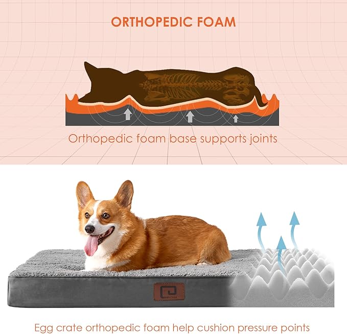 EHEYCIGA Washable Dog Beds for Large Dogs, Big Orthopedic Large Dog Bed with Removable Cover, Durable Pet Bed Dog Mat Mattress Cushion, Grey(36 x 27)