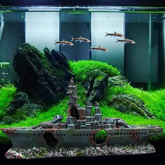 Fish Tank Decoration Moss Rockery Stone Plants Wood Ruins Landscaping Turtle Tank Decoration Fish Shrimp Shelter (Shipwreck)
