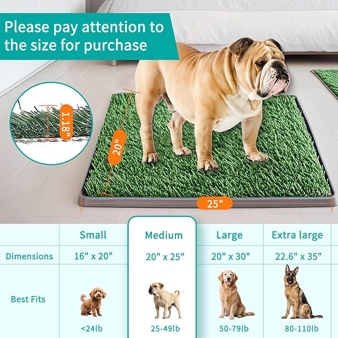 Dog Grass Pad with Tray 25"X20" - Portable Artificial Turf Pet Potty for Training, Indoor/Outdoor Dog Litter Box for Apartment Balcony/Patio, with Washable Pee Pad and Fake Grass Mat