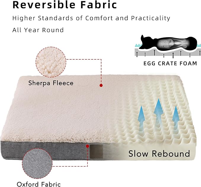 DaysU Dog Bed for Extra Large Dogs, Orthopedic Dog Beds with Removable Washable Cover, XL Egg Crate Foam Pet Bed Mat, Grey, Suitable for Dogs Up to 100 Ibs, 44x32x3in
