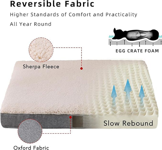 DaysU Dog Bed for Extra Large Dogs, Orthopedic Dog Beds with Removable Washable Cover, XL Egg Crate Foam Pet Bed Mat, Grey, Suitable for Dogs Up to 100 Ibs, 44x32x3in