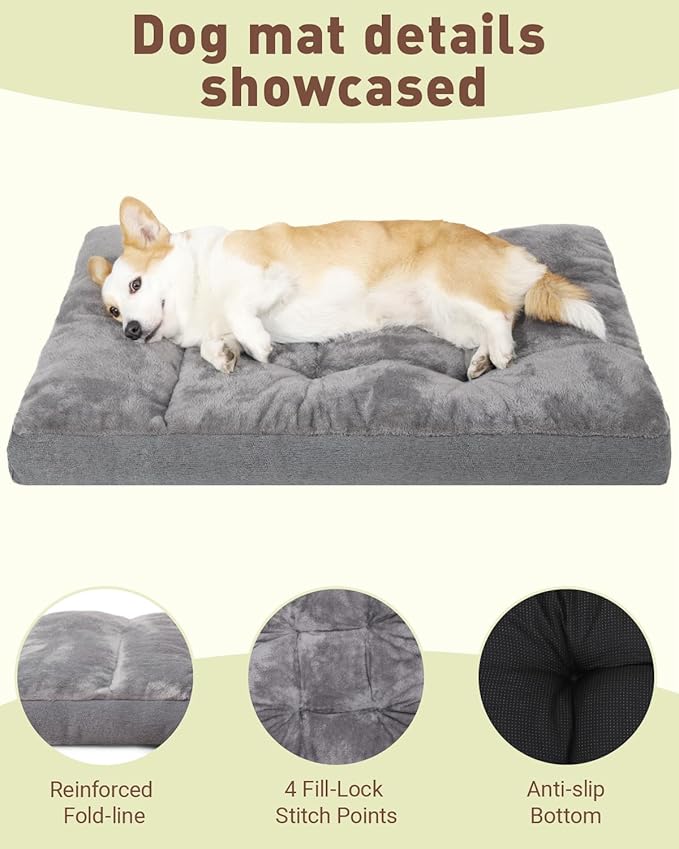 Dog Bed for Crate for Medium Size Dog, Machine Washable Bed Plush Pet Kennel Pad with Non-Slip Bottom, Pet Sleeping Mat, 29x18 Inch, Dark Gray