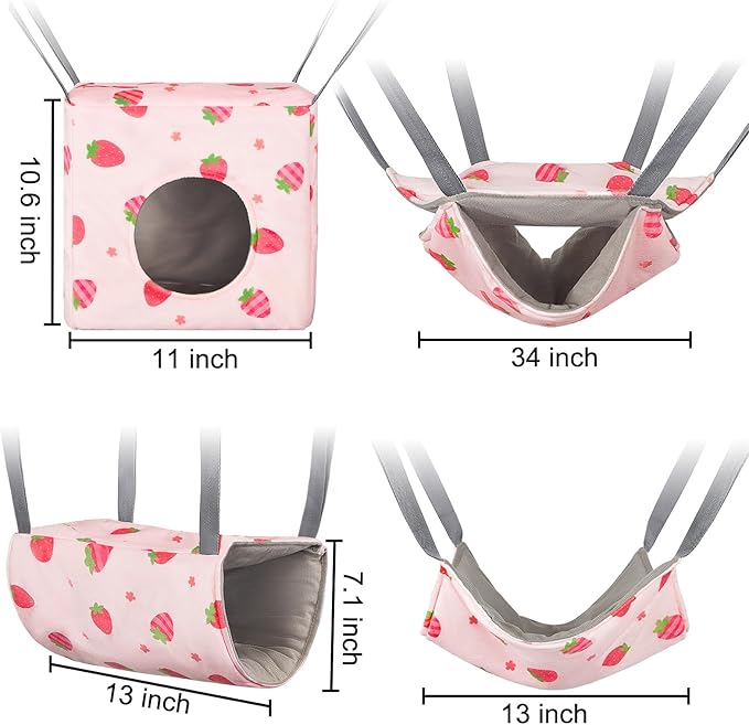 Glittme Ferret Hammock 4 Pack Ferret Cage Accessories Washable Rat Hammock Soft Guinea Pig Hammock for Ferrets, Rat, Sugar Glider, Squirrel