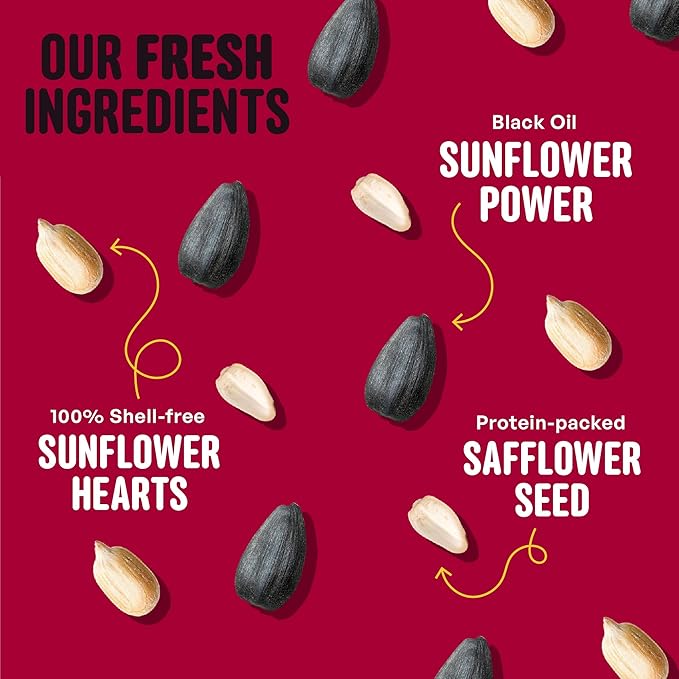 Cardinal & Crew Wild Bird Seed – 10 lb. Black Oil Sunflower, Sunflower Hearts & Safflower Blend for Cardinals, Grosbeaks & Chickadees – Bird Food for Outside Feeders
