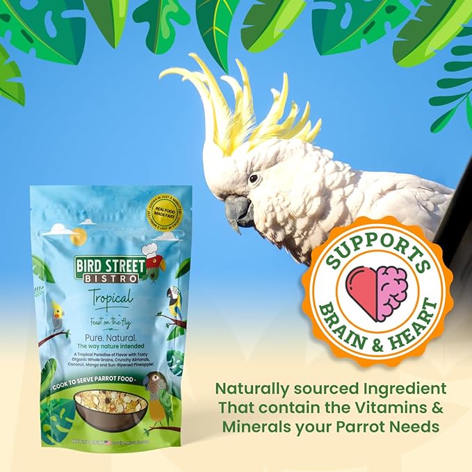 Parrot Food - Parakeet & Cockatiel Food - Cooks in 3-15 min with Natural & Organic Grains, Legumes, Healthy Fruits, Vegetables & Spices