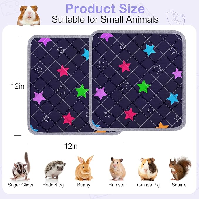 2 Pack Guinea Pig Bedding, Washable Guinea Pig Cage Liner Reusable Guinea Pig Mat Waterproof Guinea Pig Bedding for Cage, Super Absorbant Guinea Pig Pee Pads for Small Animals Hamster Rabbit Squirrel