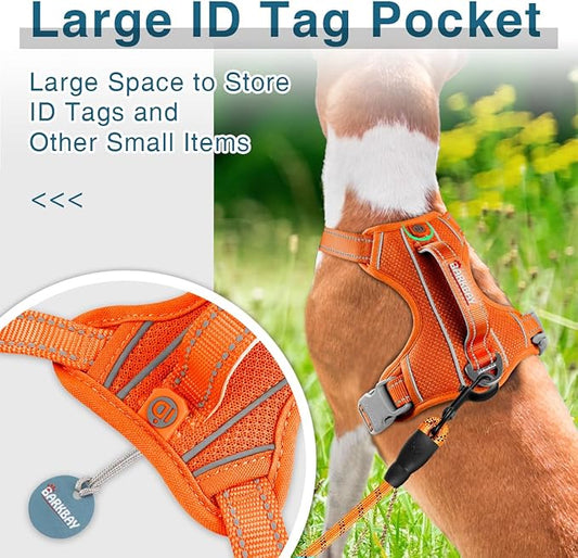 BARKBAY Dog Harness No Pull with ID Tag Pocket - Heavy Duty, Reflective, Easy Control for Large Dogs(Orange,M)