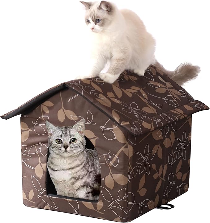 Cat Houses for Outdoor Cats, Weatherproof Outdoor House for Feral Cats, Warm Stable Stray Cats Shelter in Winter Brown Medium