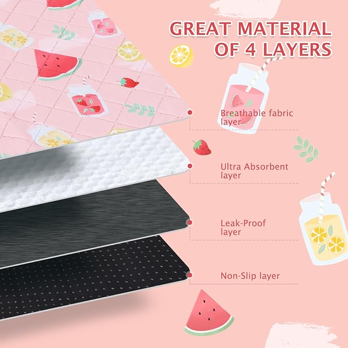 BVAGSS Washable Pee Pads for Dogs, 2 Pack Reusable Leakproof Puppy Wee Wee, Non-Slip Waterproof Pet Training, Super Absorbent Whelping XH081 (Watermelon, 36X48 Inch)