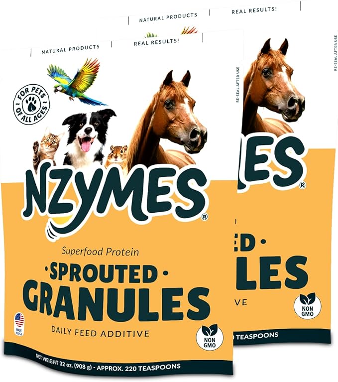Nzymes® Sprouted Granules 2LBS (2 Pack) for Dogs, Cats, Horses, and Companion Pets. Raw Super-Food Protein and Antioxidant Nutrition. - 220 Servings - Made in The USA