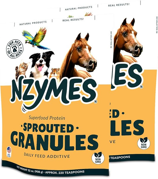 Nzymes® Sprouted Granules 2LBS (2 Pack) for Dogs, Cats, Horses, and Companion Pets. Raw Super-Food Protein and Antioxidant Nutrition. - 220 Servings - Made in The USA
