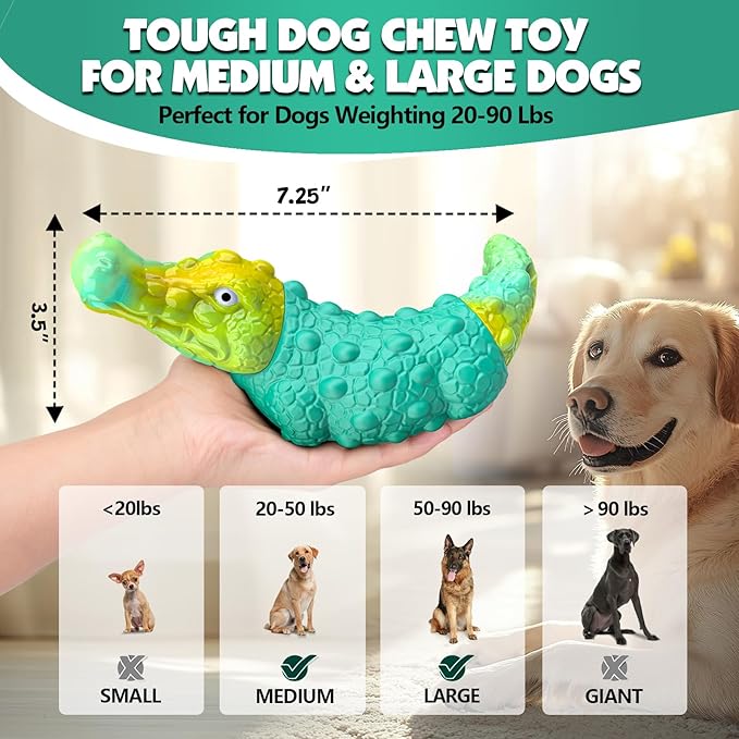 Dog Toys for Aggressive Chewers - Indestructible Dog Toy Squeaky Chew Toys to Keep Them Busy for Large and Medium Breeds, Bacon Flavor (Yellow Green)