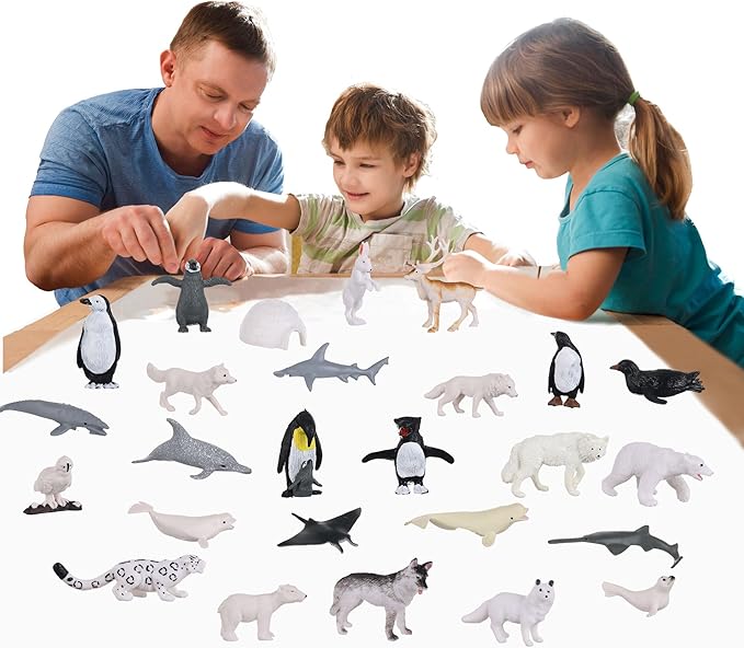 Small Polar Animals Figurines, 26pcs Realistic Penguin Polar Bear Seal Winter Animals for Early Educational Birthday Cupcake Topper Gift for Kids