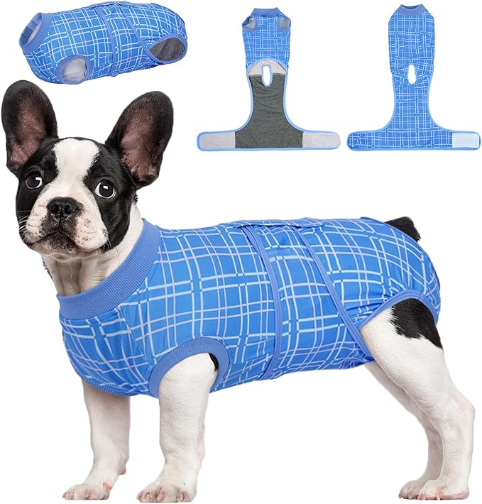 Kuoser Dog Recovery Suit for Female Male Dogs, Post-Surgery Bodysuit for Spay Neuter, Dog Onesie After Surgery, Anti-Licking Pet Surgical Recovery Suit, Blue M