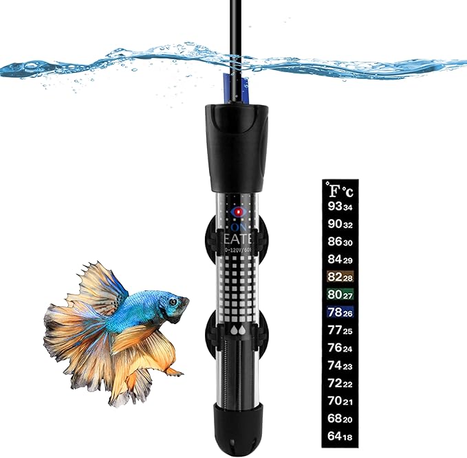 DOMICA 25W Adjustable Aquarium Heater, Submersible Water Heater for Small Fish Tank (3-8 gallons) with Free Thermometer Sticker