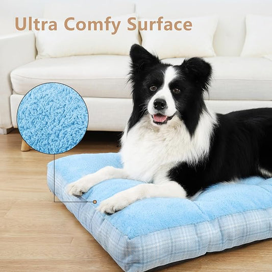 MIHIKK Washable XL Dog Bed for Extra Large Dogs with Anti-Slip Bottom, Premium Foam Pet Pad for Crate for Large Medium Small Sized Puppies, 41" x 27" Blue
