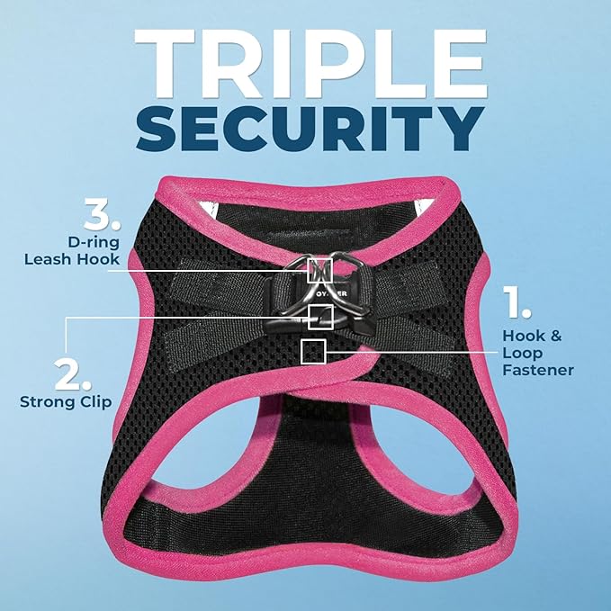 Voyager Step-in Air All Weather Mesh Harness and Reflective Dog 5 ft Leash Combo with Neoprene Handle, for Small, Medium and Large Breed Puppies by Best Pet Supplies - Black/Pink Trim, X-Large