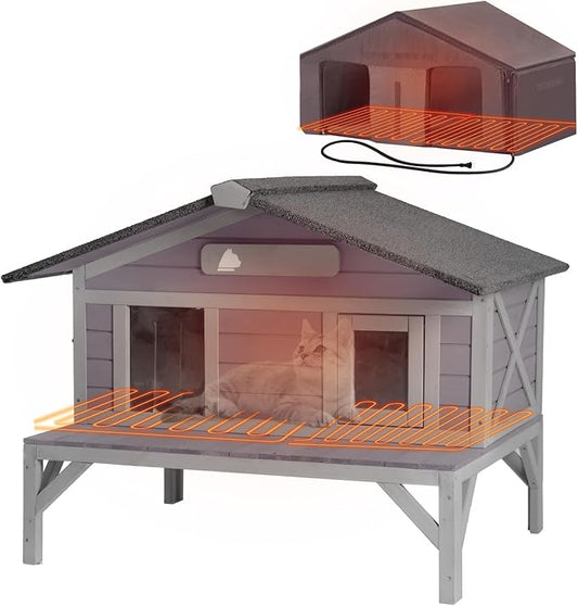 GUTINNEEN Heated Cat House for Outside Weatherproof Feral Kitty Shelter for Winter with Heater and Insulated Liner
