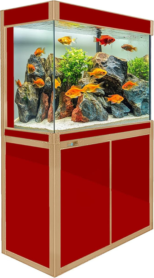 100-Gallon Aquarium Tempered and Ultra-Clear Glass (Full Setup) in Red with Gold Trims
