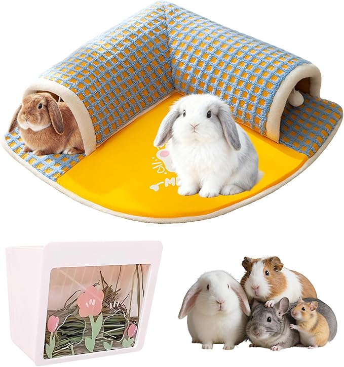 Hanging Rabbit Hay Feeder with Lid - No Waste Slow Feed Hay Rack for Rabbits, Guinea Pigs & Small Pets - Sturdy White Design, Easy to Fill & Clean, Cage Mounted Bunny Hay Holder (Set)