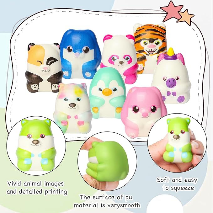 24 Pcs Animal Squishy Toys for Kids, Slow Rising Squeeze Stress Relief Toys, Kawaii Jumbo Squishies Party Favors for Boys Girls Goodie Bag Stuffers, Pinata Stuffers,Carnival Prizes,Classroom Rewards
