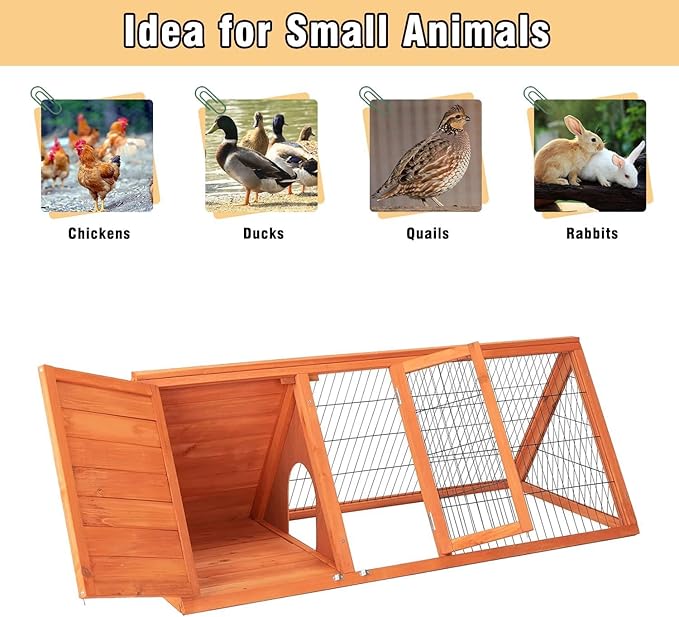 Wooden Rabbit Hutch & Chicken Coop Outdoor Small Animal Cage with Ventilated Wire Run, Emovable Tray for Quail, Bunnies, Guinea Pigs, Chicks – Backyard Poultry Hutch (Brown)