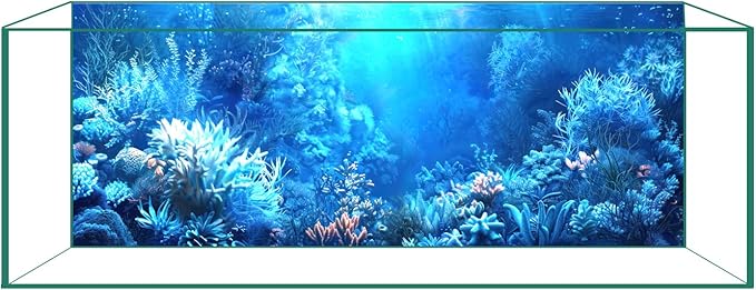 Aquarium Background & Fish Tank Background – Ultra HD Static Cling, No Tape, No Residue, Vibrant Underwater Scenery for Stunning Aquarium Decorations, Blue Ocean Theme 19.6 X 59 Inches