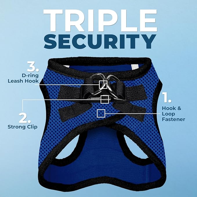 Voyager Step-in Air All Weather Mesh Harness and Reflective Dog 5 ft Leash Combo with Neoprene Handle, for Small, Medium and Large Breed Puppies by Best Pet Supplies - Royal Blue/Black Trim, Medium