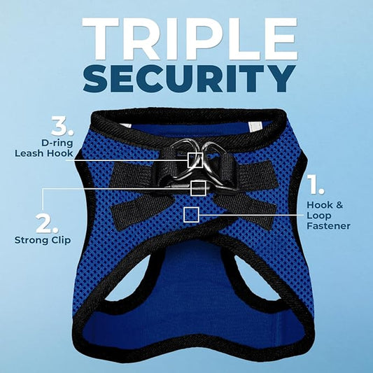 Voyager Step-in Air All Weather Mesh Harness and Reflective Dog 5 ft Leash Combo with Neoprene Handle, for Small, Medium and Large Breed Puppies by Best Pet Supplies - Royal Blue/Black Trim, X-Large