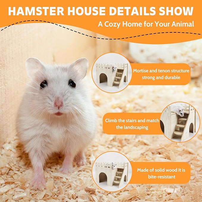 Hamster House - Double-Decker Hut with Slide, Guinea Pig Castle, Small Animal Habitat Decor
