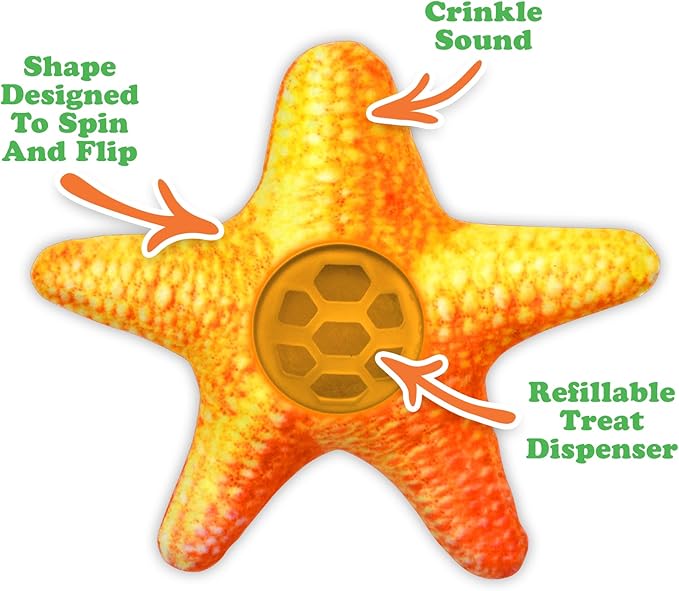 Meowijuana Knock N' Nibble Starfish | Refillable Treat Dispensing Cat Toy | Promotes Play and Cat Health | Interactive Puzzle Toy for Felines
