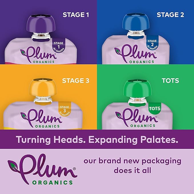 Plum Organics Stage 2 Organic Baby Food - Variety Pack - 4 oz Pouch (Pack of 12) - Fruit and Veggie Baby Food Pouch