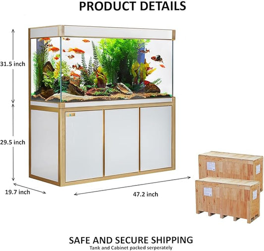 135-Gallon Aquarium Tempered Ultra Clear Glass with Complete Setup in White with Gold Trims