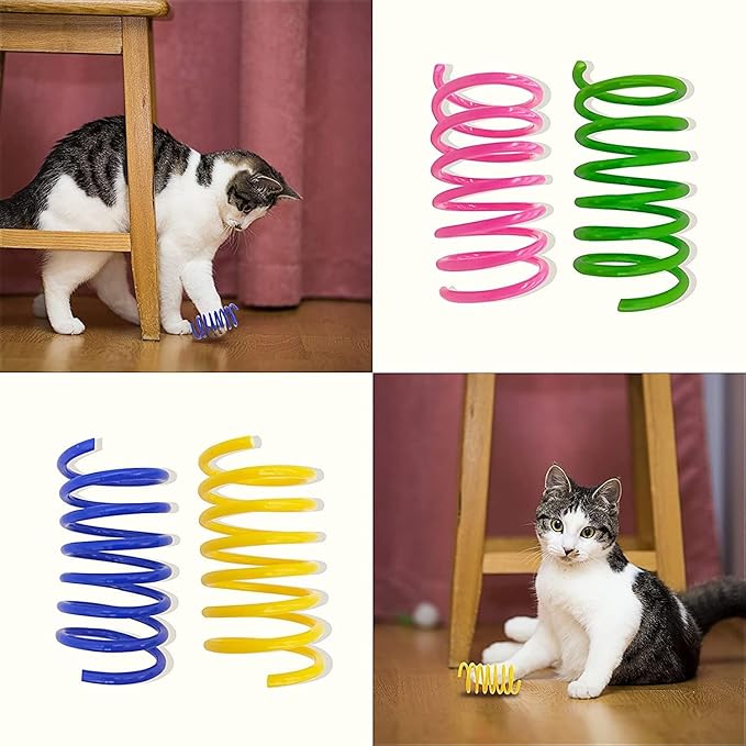 AGYM Colorful Plastic Spring Cat Toys, 24 Pack Spiral Springs for Indoor Cats to Swat, Bite, Hunt, Interactive Toys for Cats and Kittens
