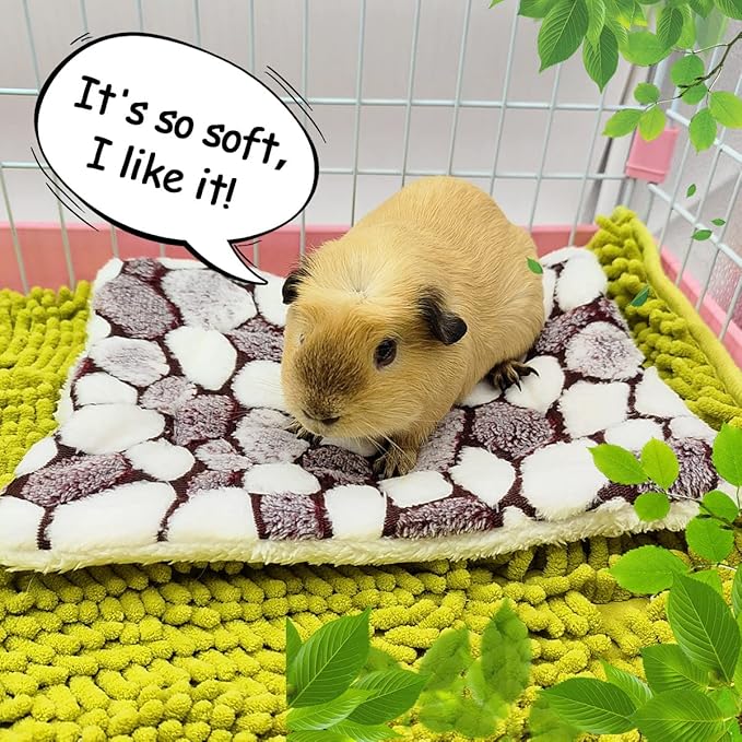 4 Pieces Guinea Pig Bunny Comfortable Bed Mats Pads, Rabbit Warm Soft Bed, Hamster Bedding Pad Mats for Small Animals Chinchilla Hedgehog Baby Cats (11.8"x9.1", 2.Cobblestones Pattern)