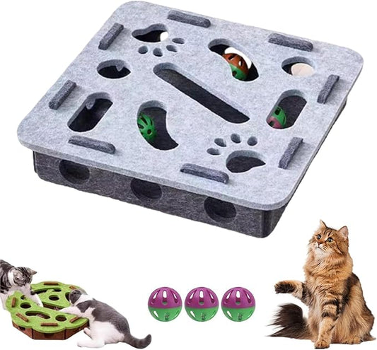 Cat Scratch Puzzle Enrichment Box,Cat Nail File Enrichment Box,Cats Nail File Scratcher, with Bell,Unique Cats Felt Maze Toy for Stimulate Kittern Energy and Instincts (Gray-Square)