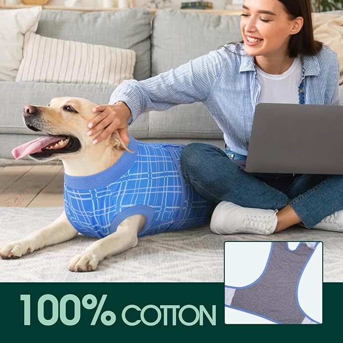 Kuoser Dog Recovery Suit for Female Male Dogs, Post-Surgery Bodysuit for Spay Neuter, Dog Onesie After Surgery, Anti-Licking Pet Surgical Recovery Suit, Blue XS