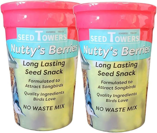 Songbird Treats Seed Tower 2 Packs | Bundle of 2 | 1.5-2 lb Seed Log Towers for Wild Birds (Nutty's Berries 2 Pack)