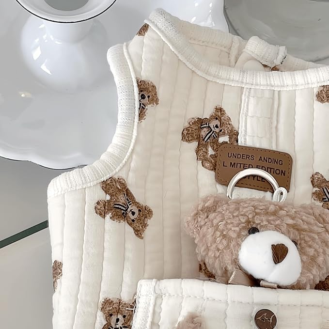 Cute Pet Apparel Plush Bear Pattern Cartoon Dog Clothes All Season Sleeveless Puppy Kitten Pullover Soft Skin-Friendly (White1, M (4.4-7.7lbs))
