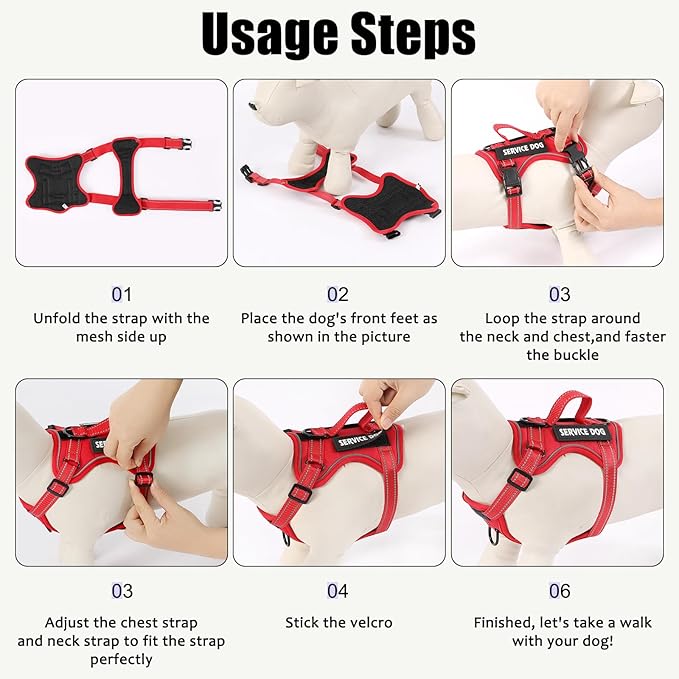 Demigreat Service Dog Harness, Reflective Dog Vest Harness with 5 PCS Patches, Adjustable Soft Oxford Pet Harness, Inner Layer Mesh, Easy to Control for Dogs (All-RED, Large (Pack of 1))