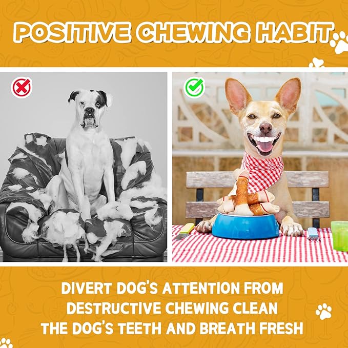 Dog Treat Rawhide Bones with Chicken (6.5 ", 4 pcs), Dog Chews Beefhide Treats w/Taurine, 10.5 oz