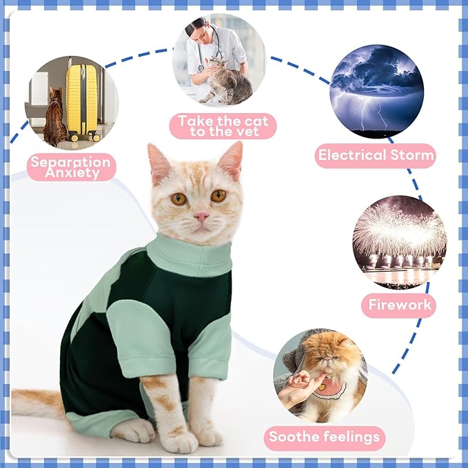 Cat Apparel for Small Cats, Adjustable Relief Vest with Zipper, Suitable for Thunderstorms, Fireworks, Separation, Travel, Anti-Anxiety Comfortable Wrap to Keep Pet Calm, Green Small