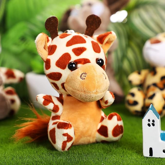 18 Pieces Small Safari Stuffed Animals 4.8 Inch Mini Jungle Animal Plush Toys Cute Zoo Stuffed Small Plush Set for Safari Themed Baby Shower Birthday Party Favors Teacher Student Award(Delicate Style)
