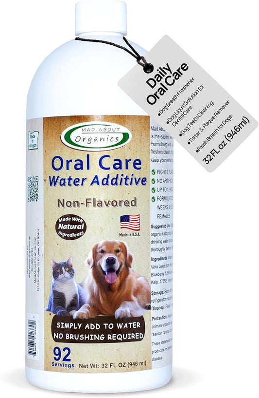 Oral Care Water Additive for Cats & Dogs – Gentle Dental Support – Reduces Breath Odors, Promotes Gum Health – No Brushing – Convenient for Daily Use, Non-Flavored, 32 FL oz