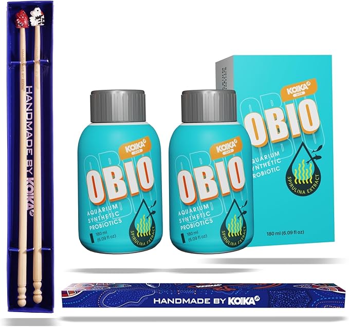 KOIKA OBIO Aquarium Water Treatment, Quick Effect (After 8-10 Hours), Improvement of Digestion and Immune Systems of Fish & Shrimp (Liquid, Active & Healthy Bundle (2-Pack & Training Wand)