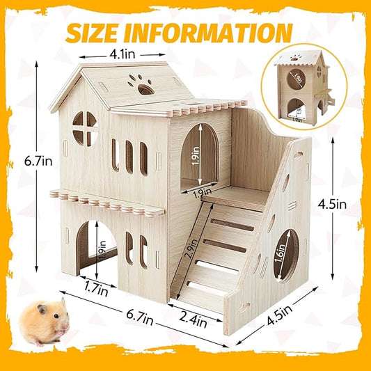 Hamster House with Slide, Double-Decker Hut, Guinea Pig Castle, Small Animal Habitat Decor